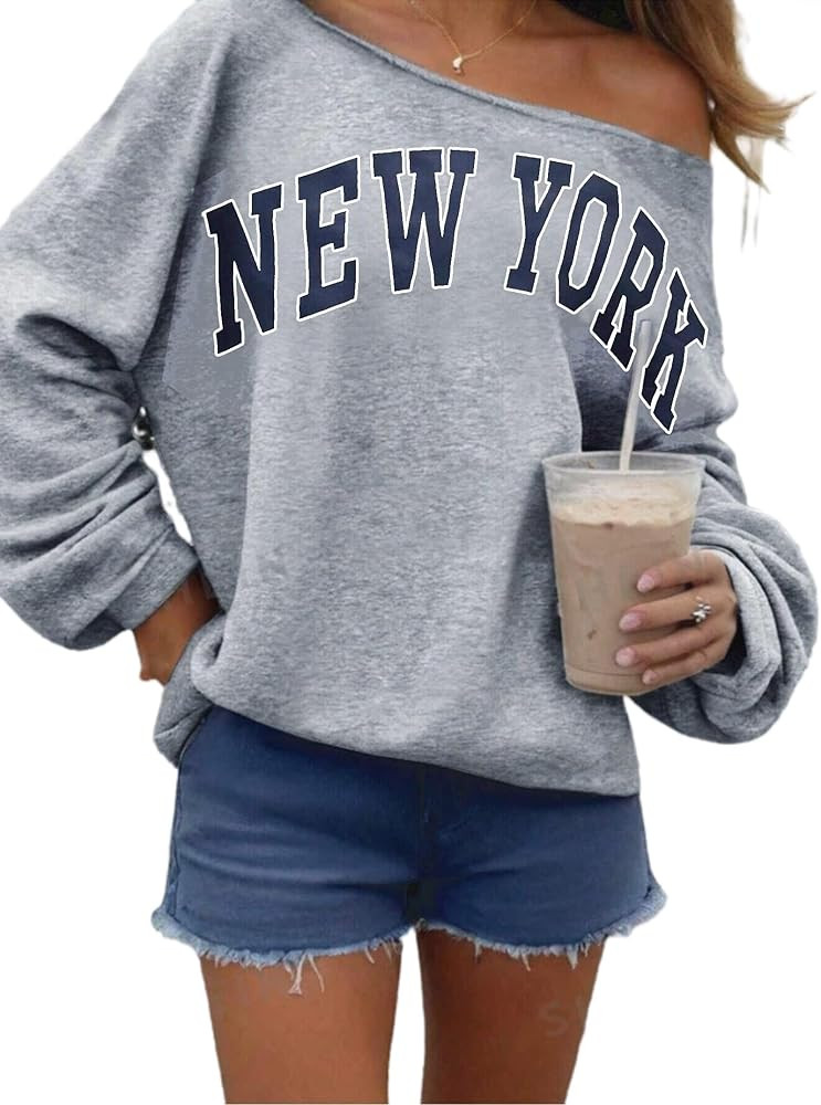 Remidoo Womens Off Shoulder Sweatshirt Drop Shoulder Oversized Long Sleeve Pullover Top | Amazon (US)