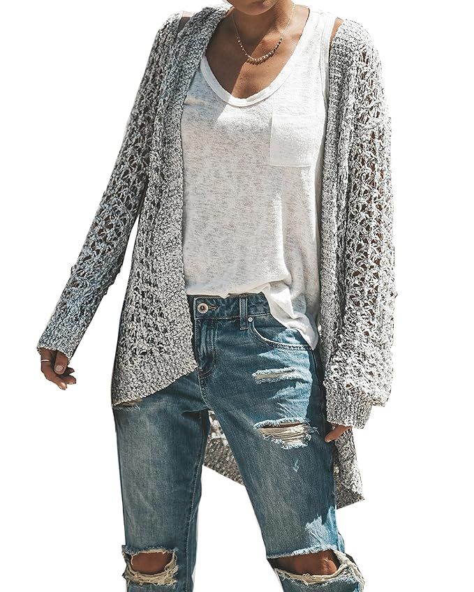 Tutorutor Womens Long Sleeve Open Front Cardigan Tops Light Weight Boyfriend Knit Chunky Sweater | Amazon (US)