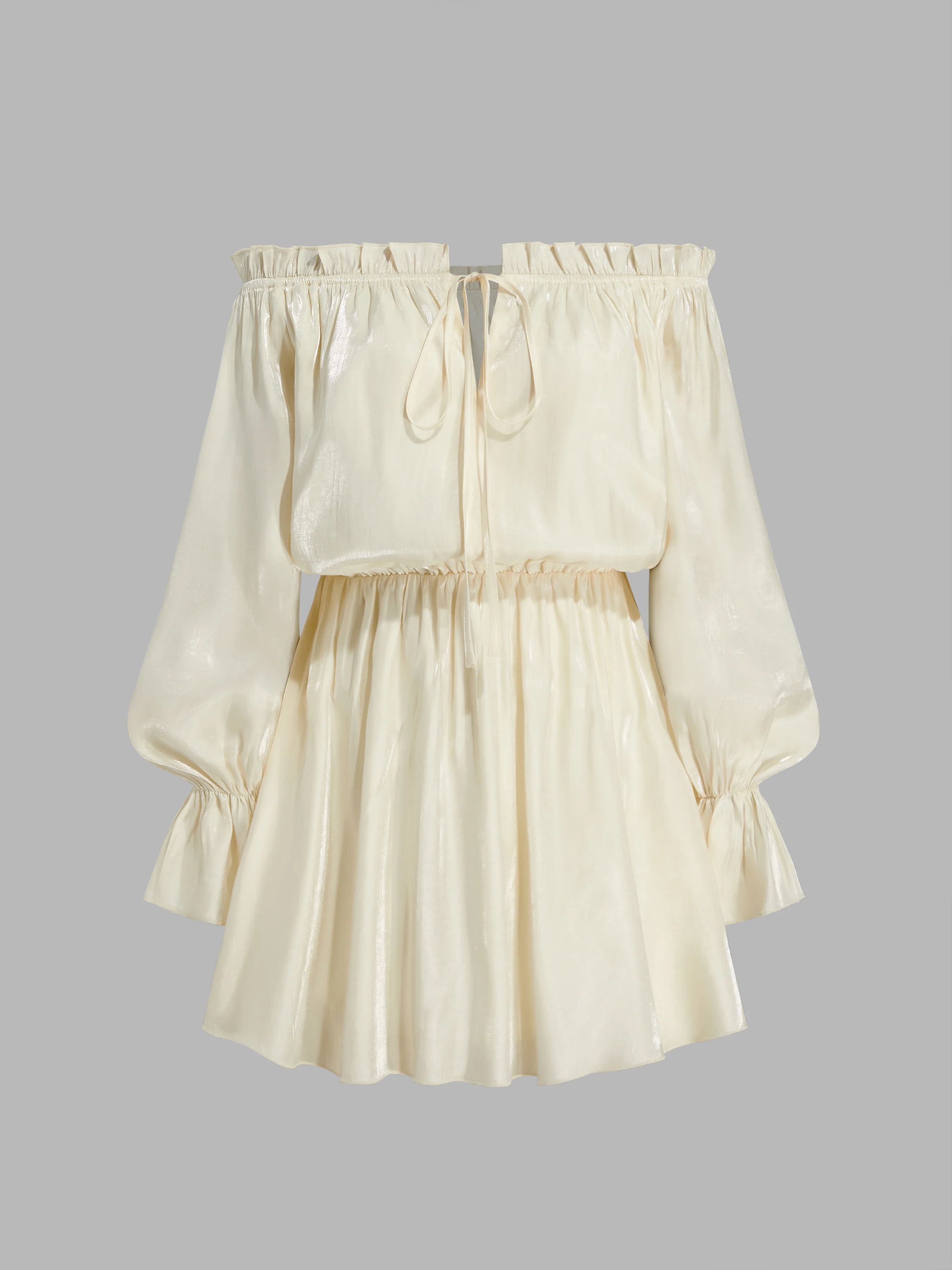 Woven Woven Off-shoulder Knotted Ruffle Hem Mini Dress For Date Vacation | Cider