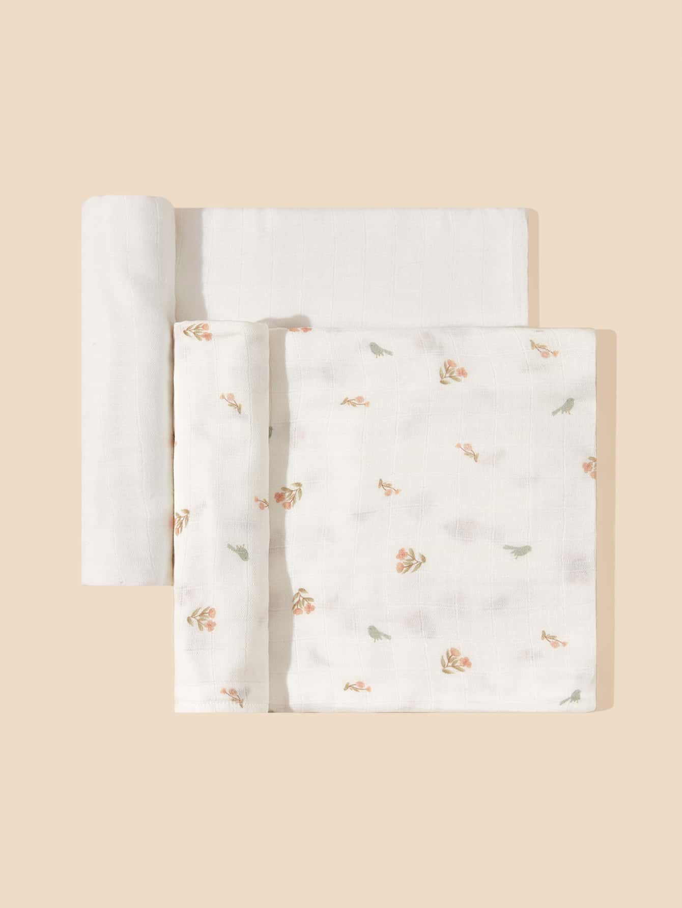 2pcs 100% Bamboo Ditsy Floral Lightweight Baby Swaddle Blankets, Soft & Skin-Friendly For All Sea... | SHEIN