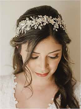 SWEETV Handmade Rhinestone Wedding Headband Flower-Leaf Bridal Headpieces for Wedding Pearl Hair ... | Amazon (US)