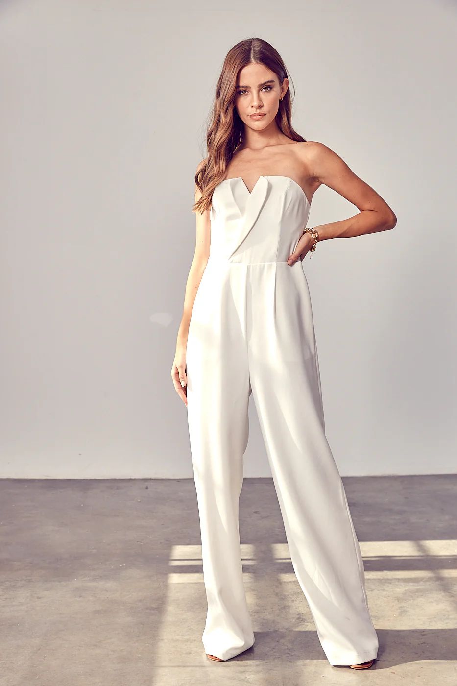Do + Be Women's Strapless V Front Jumpsuit in White Medium Lord & Taylor | Lord & Taylor