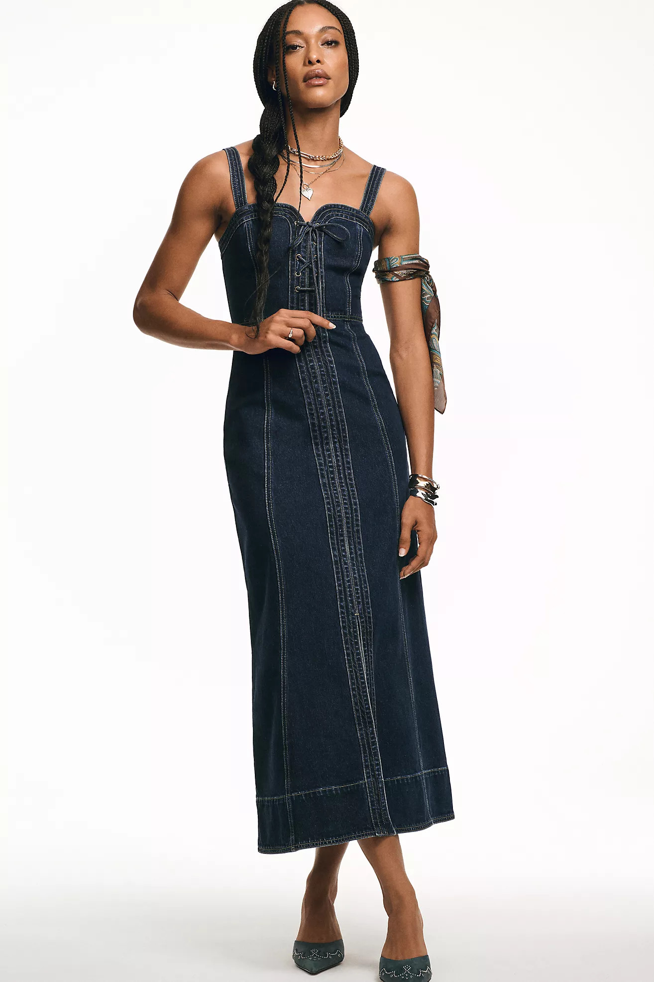 KIVARI Joelle Sweetheart Denim Midi Dress | Anthropologie (US)