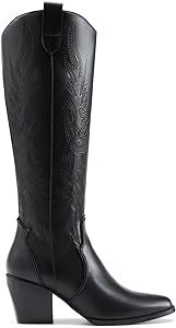 DREAM PAIRS Womens Cowboy Boots, Comfortable Pull On Zipper Chunky Heel Pointed Toe Embroidered W... | Amazon (US)