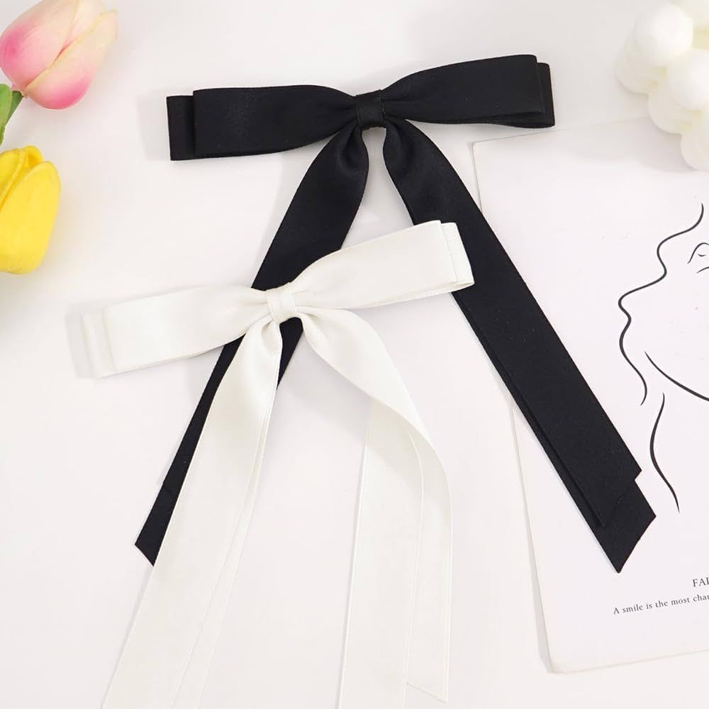 2 Pack Bow Hair Clips with Long Tail, Ribbon Hair Bows for Women, Elegant Tassel Hair Bow Clips, Bowknot Barrettes Hair Accessories for Girls Teens | Amazon (CA)