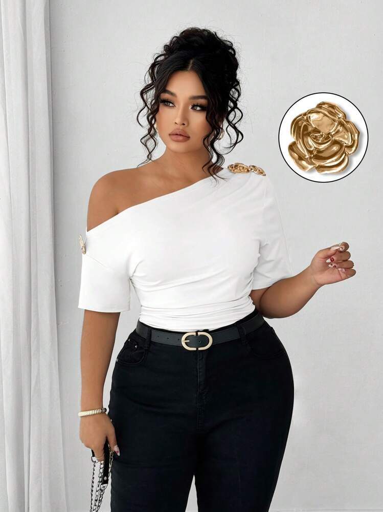 Elenzga Women Plus Size Elegant Personalized Fashion Casual Cold-Shoulder Versatile Blouse | SHEIN