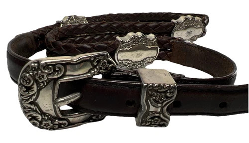 Vintage WOOLRICH Double Braided Leather Belt Brown Silver Hardware Western | eBay US