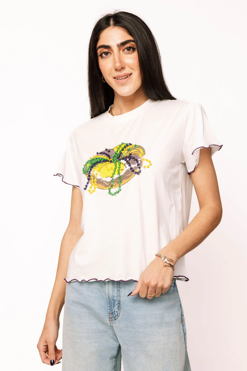 White Frill Edge King Cake Tee | Queen of Sparkles