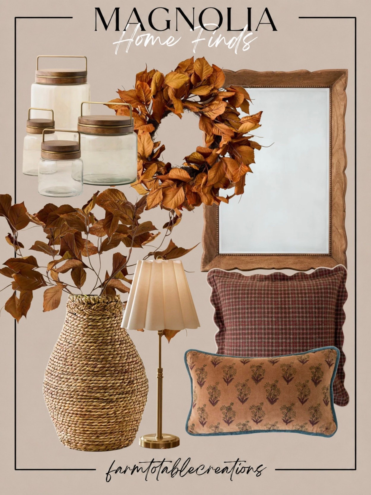 Magnolia Fall Home Finds 🍂🤎

Magnolia is making fall decorating feel warm, collected, and effortlessly cozy. The rich plaid pillows, woven textures, warm wood mirror, vintage-inspired glass canisters, and those gorgeous autumn leaves bring in the season without making your home feel overly themed.

Follow @farmtotablecreations on Instagram for more cozy home finds and trending decor.

I especially love the mix of rust, burgundy, warm brass, natural woven textures, and muted blue accents. These are the kinds of pieces you can layer into your everyday decor now and keep out throughout the entire fall season.

#LTKHome #MagnoliaHome #MagnoliaFinds #FallHomeDecor #FallDecor #CozyHome #AutumnDecor #FallHome #NeutralHome #CozyFallDecor #HomeDecor #HomeFinds #FallStyling #HomeInspo #SeasonalDecor

#LTKHome