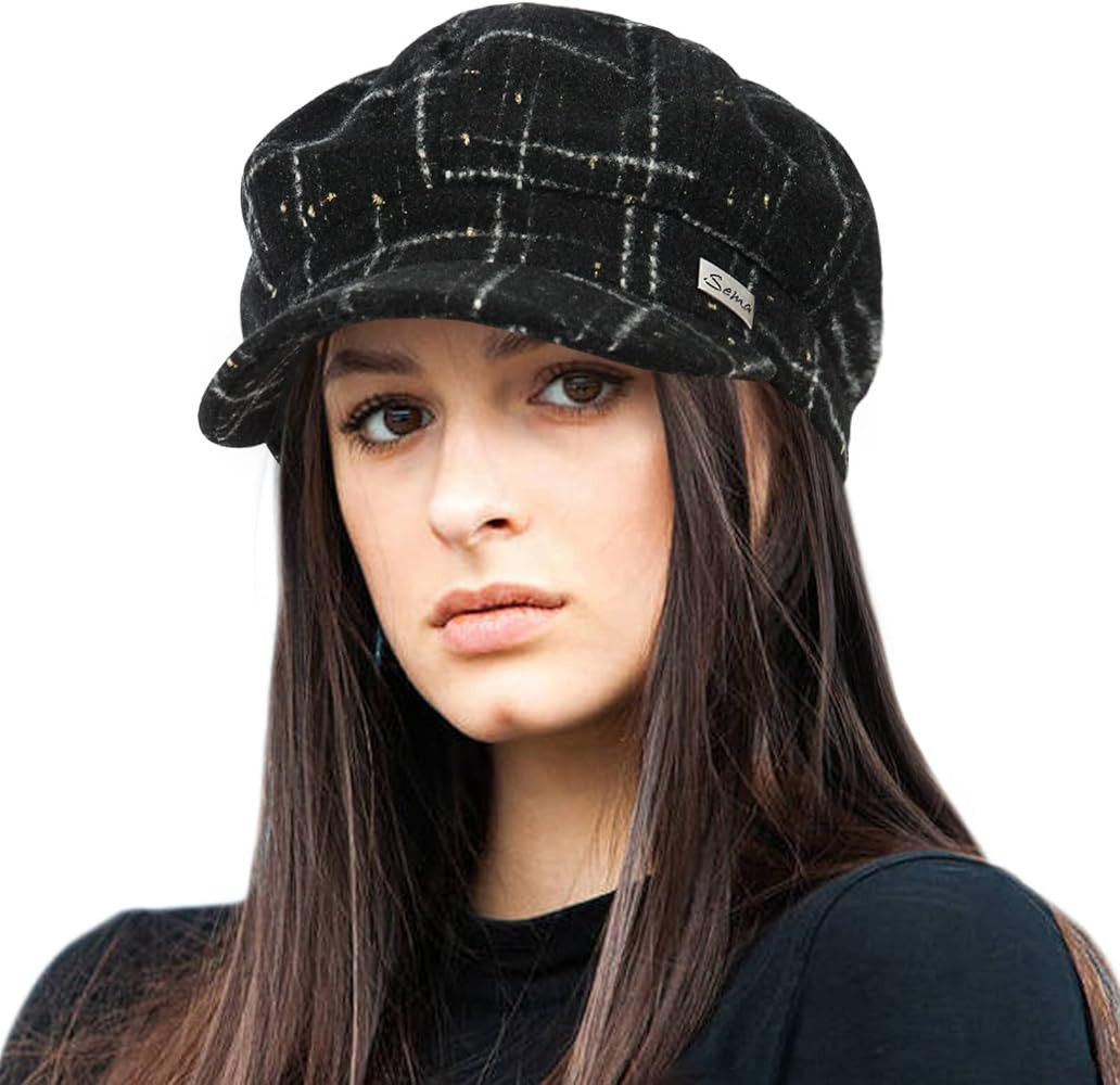 Women Wool Newsboy Hats Cabbie Hat Beret Paperboy Tweed Baker Boy Cap | Amazon (US)