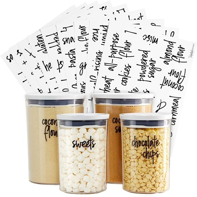 Talented Kitchen 157 Kitchen Pantry Labels for Containers, Preprinted Black Script Food Label Sti... | Amazon (US)