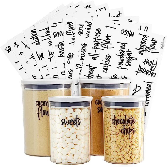 Talented Kitchen 157 Kitchen Pantry Labels for Containers, Preprinted Black Script Food Label Sti... | Amazon (US)