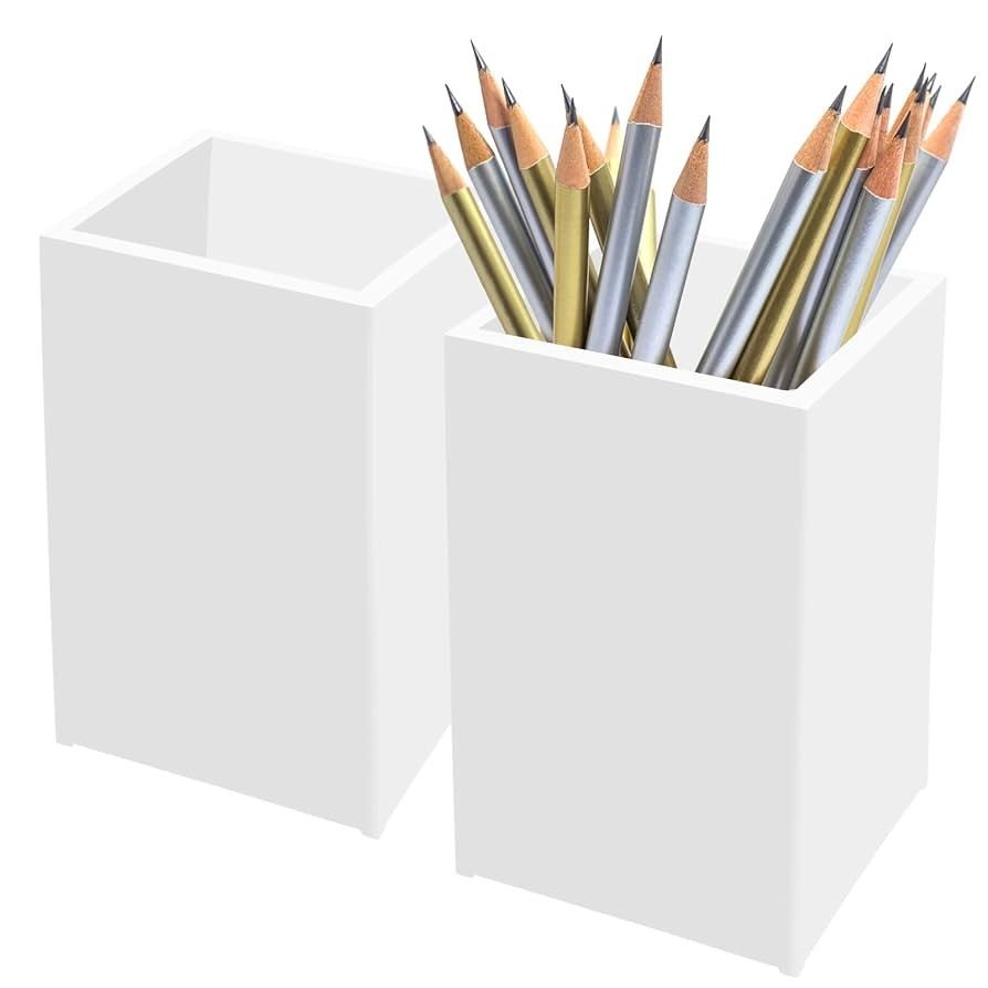 White Acrylic Pencil Pen Holder Cup 2 Pack,Desk Accessories Holder,Makeup Brush Storage Organizer... | Amazon (US)