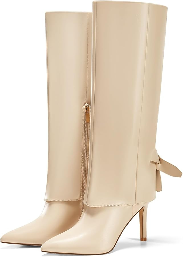 Coutgo Womens Knee High Boots Fold Over Pointed Toe Stiletto High Heel Boot Sexy Winter Tall Boot... | Amazon (US)