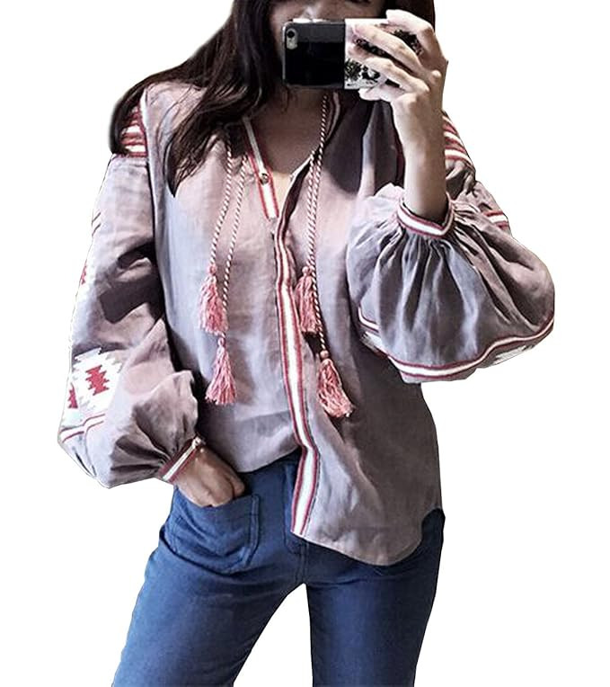 R.Vivimos Women Cotton Embroidered Long Sleeve Tops | Amazon (US)