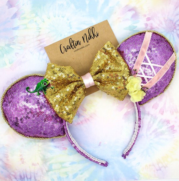 Rapunzel Princess Mouse Ears  Purple & Pink Sequin Bow and | Etsy | Etsy (US)