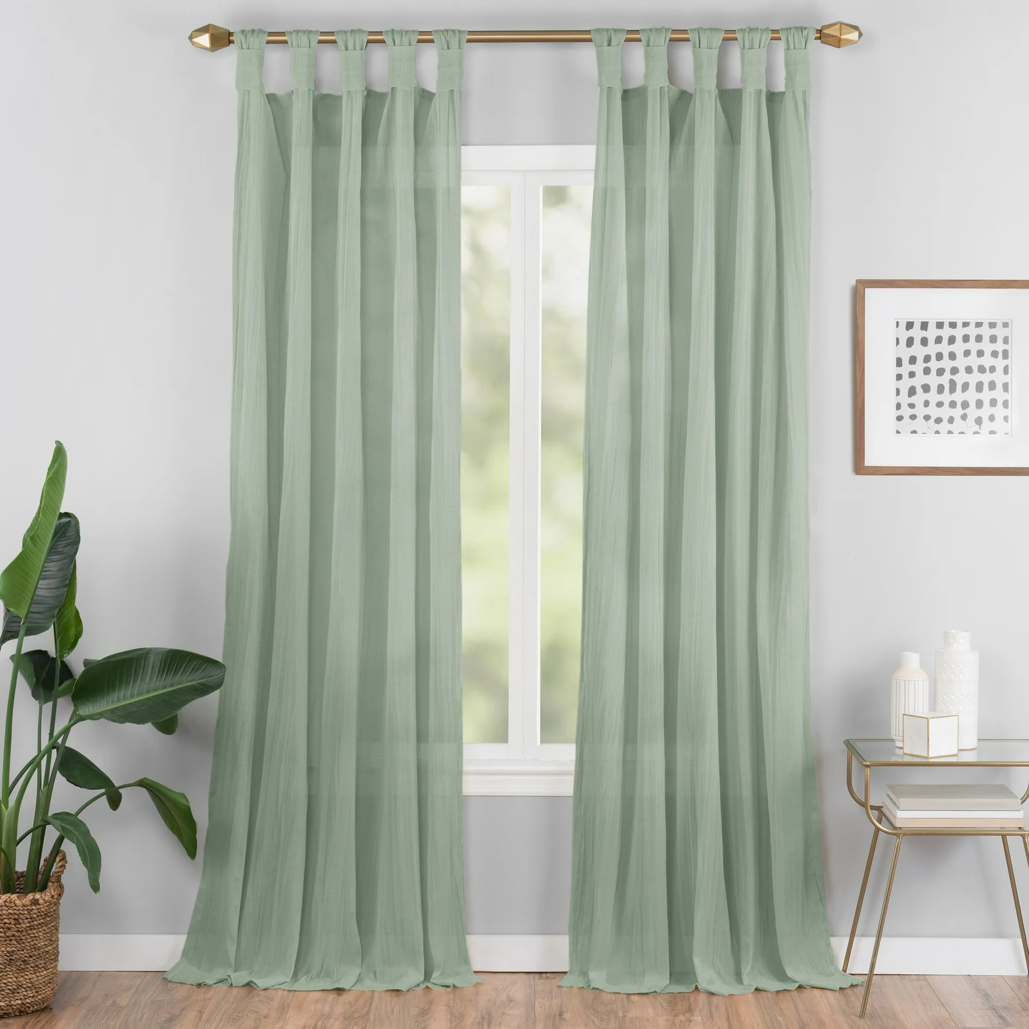 Vue Elements Priya Semi-Sheer Tab Top Window Single Panel Curtain, 50x63, Green | Walmart (US)
