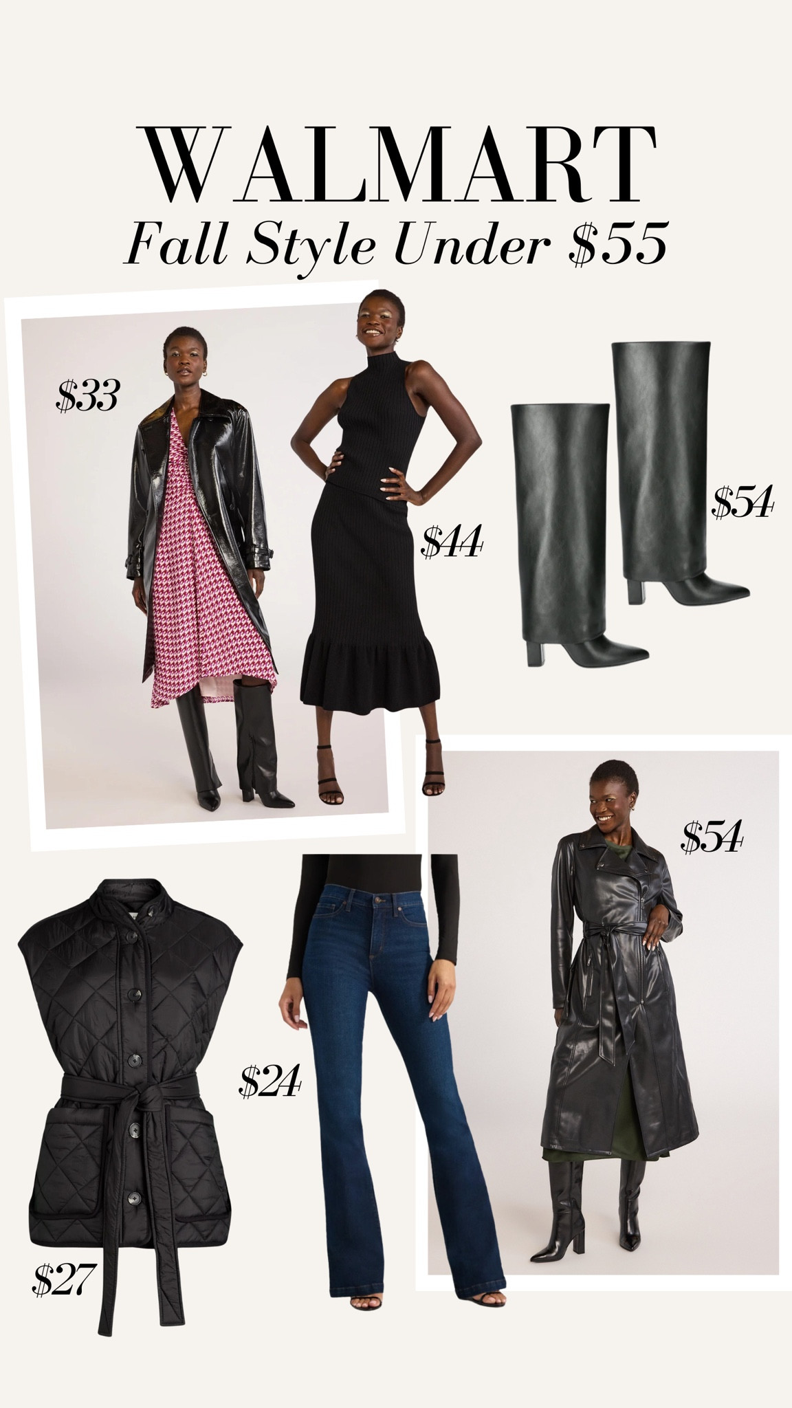 #WalmartPartner Fall fashion under $55! Fall style, fall outfits, fall fashion, fall trend, puffer vest, faux leather trend coat, knee high boots, sweater vest, best denim for $24

Denim size 4. Rest a size small. 

@walmartfashion #walmartfashion

#LTKFindsUnder100 #LTKStyleTip #LTKOver40