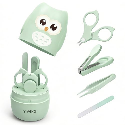 YIVEKO Baby Nail Kit, 4-in-1 Baby Nail Care Set with Cute Case, Baby Nail Clippers, Scissors, Nail File & Tweezers, Baby Manicure Kit and Pedicure kit for Newborn, Infant, Toddler, Kids-Owl Green | Amazon (US)