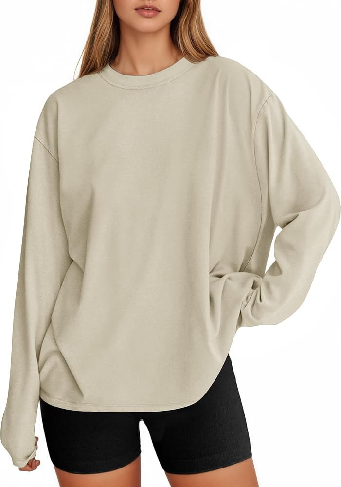 Tankaneo Womens Long Sleeve Oversized T Shirts Basic Crewneck Workout Tee Tops 2025 Fall Loose Fi... | Amazon (US)