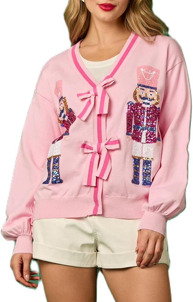 Cute Christmas Cardigan for Women Nutcracker Glitter Patch Xmas Sweaters Button Down Sparkly Sequ... | Amazon (US)
