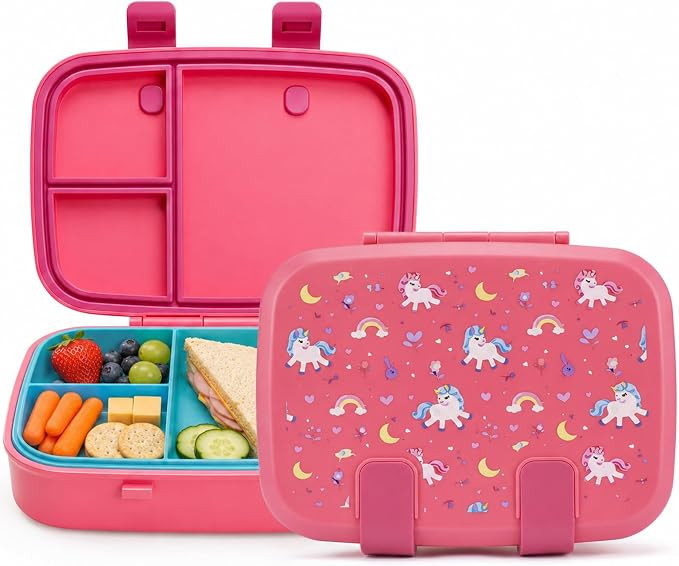MISS BIG Bento Lunch Box for Kids, Pink Unicorn, 3 Compartments, 800ml | Amazon (US)