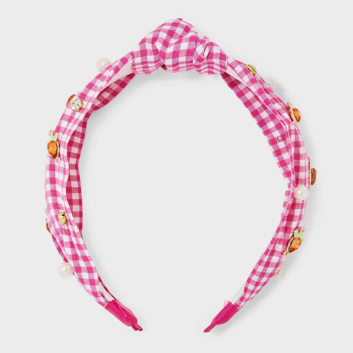 Easter Gingham Pearl Icon Top Knot Headband - Pink | Target