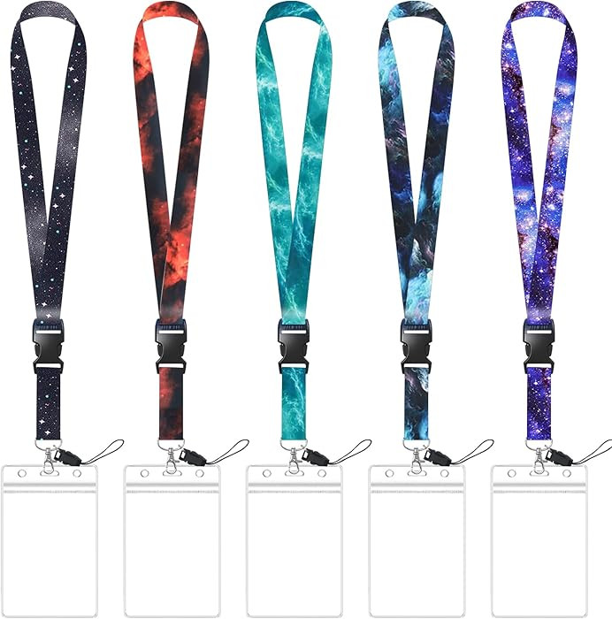 5 Pack Starry Sky Neck Lanyards with 5 Clear ID Card Holders, Cool Galaxy Lanyard Strap Keychain ... | Amazon (US)