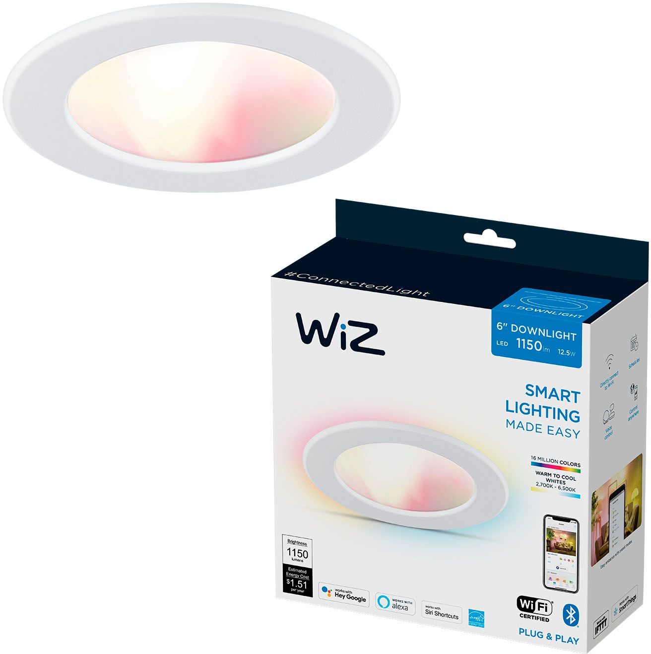 WiZ 6" Recessed Color and Tunable Wi-Fi Smart LED Downlight White 604298 - Best Buy | Best Buy U.S.