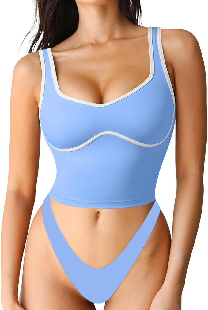 SUUKSESS Women Sweetheart Neckline Longline Sports Bra Padded Basic Workout Crop Tank Top | Amazon (US)