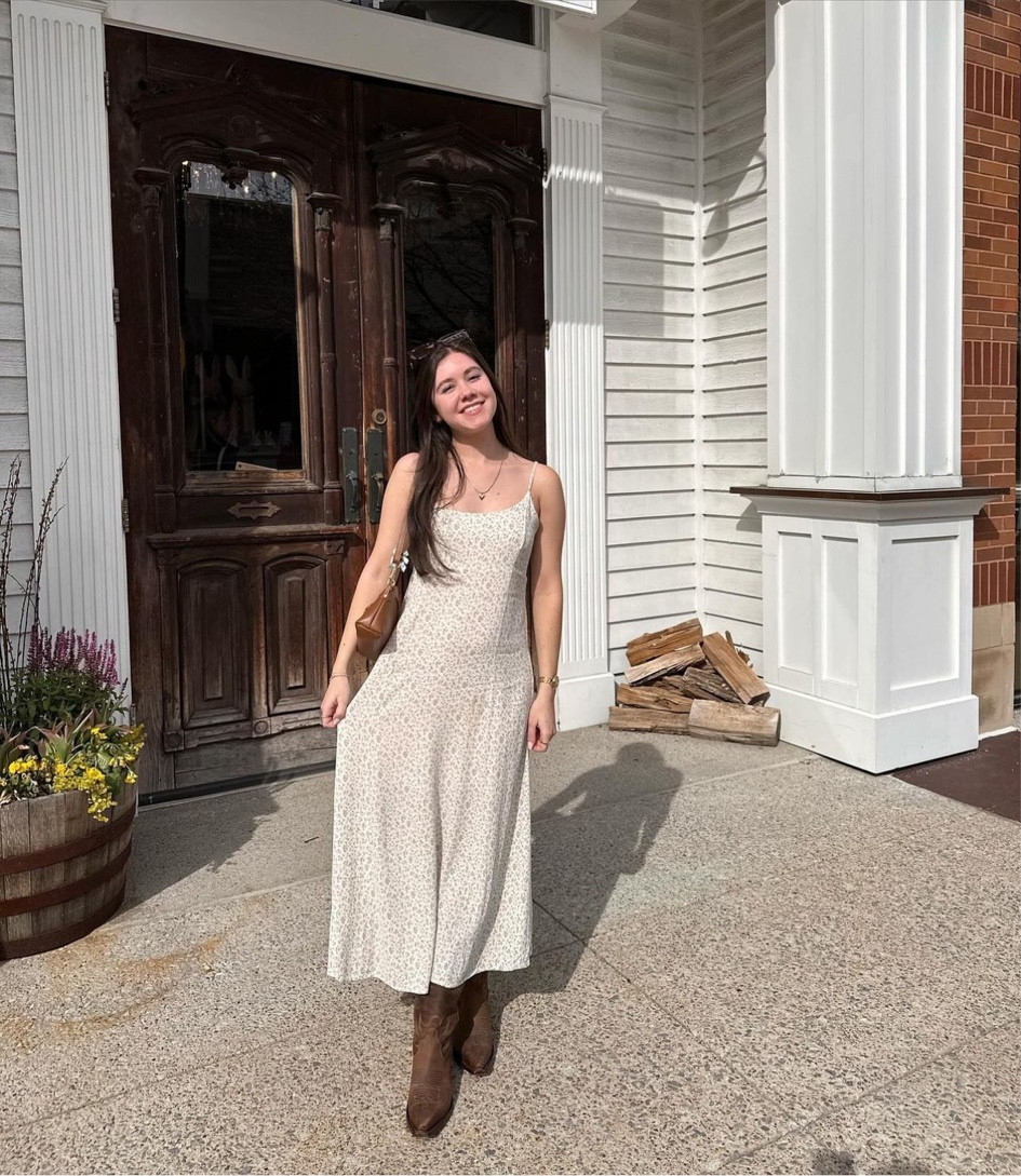 The white style of this dress is Brandy Melville brand but not sold anymore... but the blue is available! I love the fit of this dress and find it super flattering! Perfect for church Sundays or lunch with friends! I paired with my Tecovas Annie boots!

#LTKstyletip #LTKfindsunder50 #LTKSeasonal