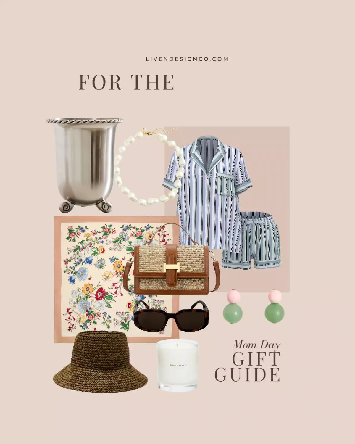 Mother's Day gift guide. Gift for her. Chic gifts. Silk satin floral scarf. Wine chiller. Satin silk pajamas. Earrings. Pearl necklace. Sunglasses. Under $50. Woven handbag. 

#LTKMothersDay #LTKSeasonal