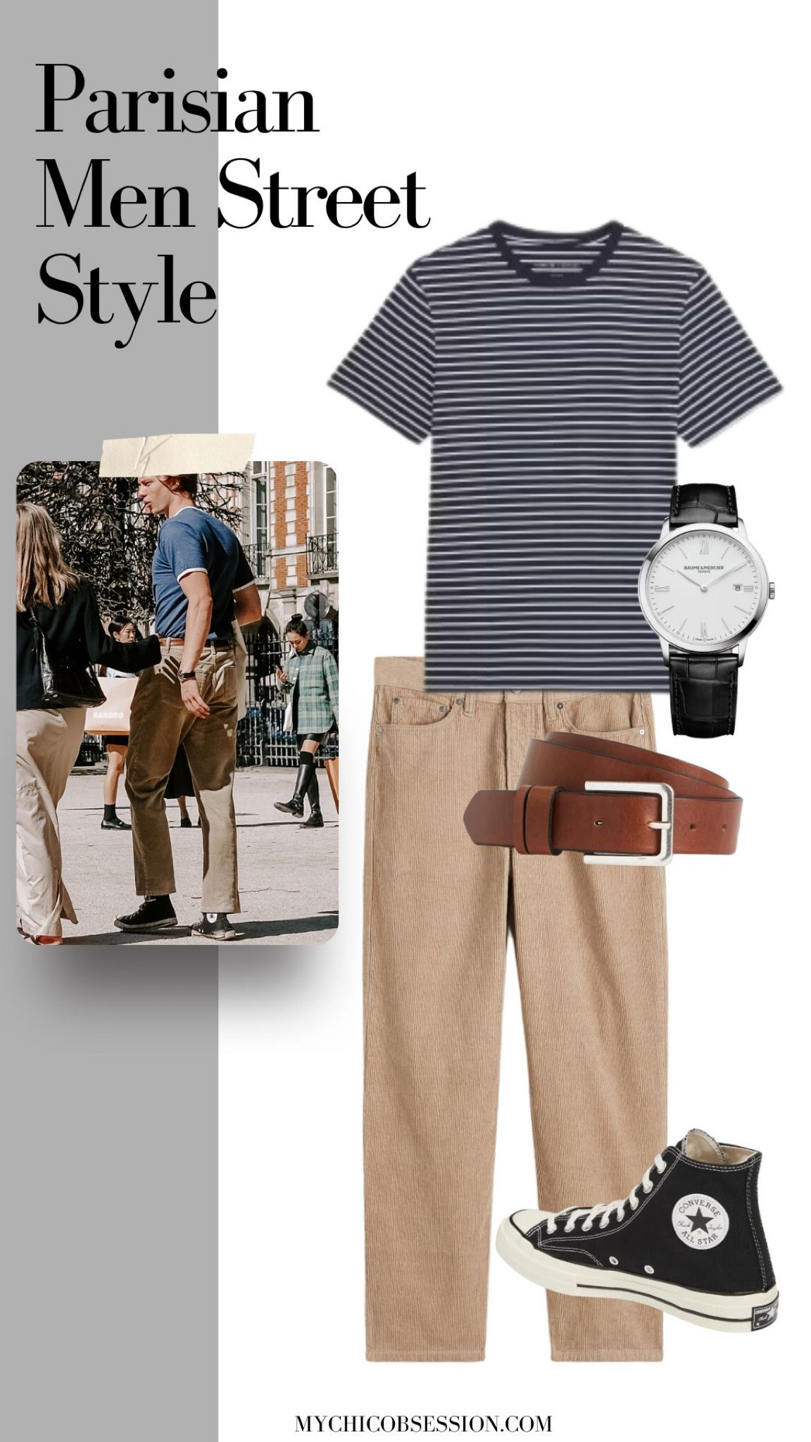 Stripes aren’t just for women! Try a striped tee to emulate this street style look, with a pair of khaki trousers, a brown belt, classic watch and sneakers. 

#LTKSeasonal #LTKstyletip #LTKmens