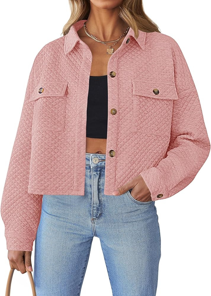 ZESICA Women's Fall Casual Shacket Jackets 2024 Long Sleeve Button Down Lightweight Cropped Shirt... | Amazon (US)