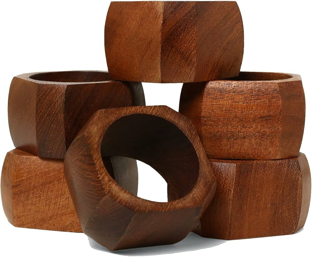 Wooden Napkin Rings Set of 6 for Dinning Table Decor | Wood Napkin Holder Set of Six for Dinner T... | Amazon (US)