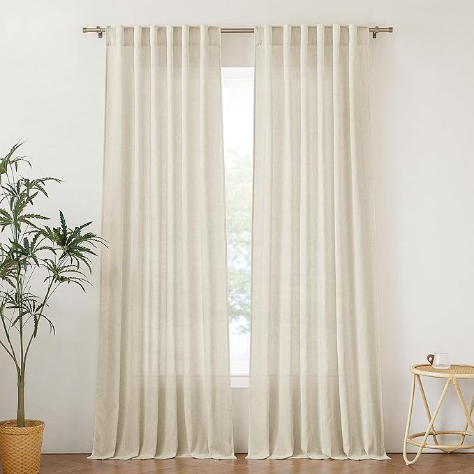 StangH Flax Linen Sheer Curtains 90 inches Long, Back Tab Semi Sheer Privacy Linen Curtains Soft ... | Amazon (US)