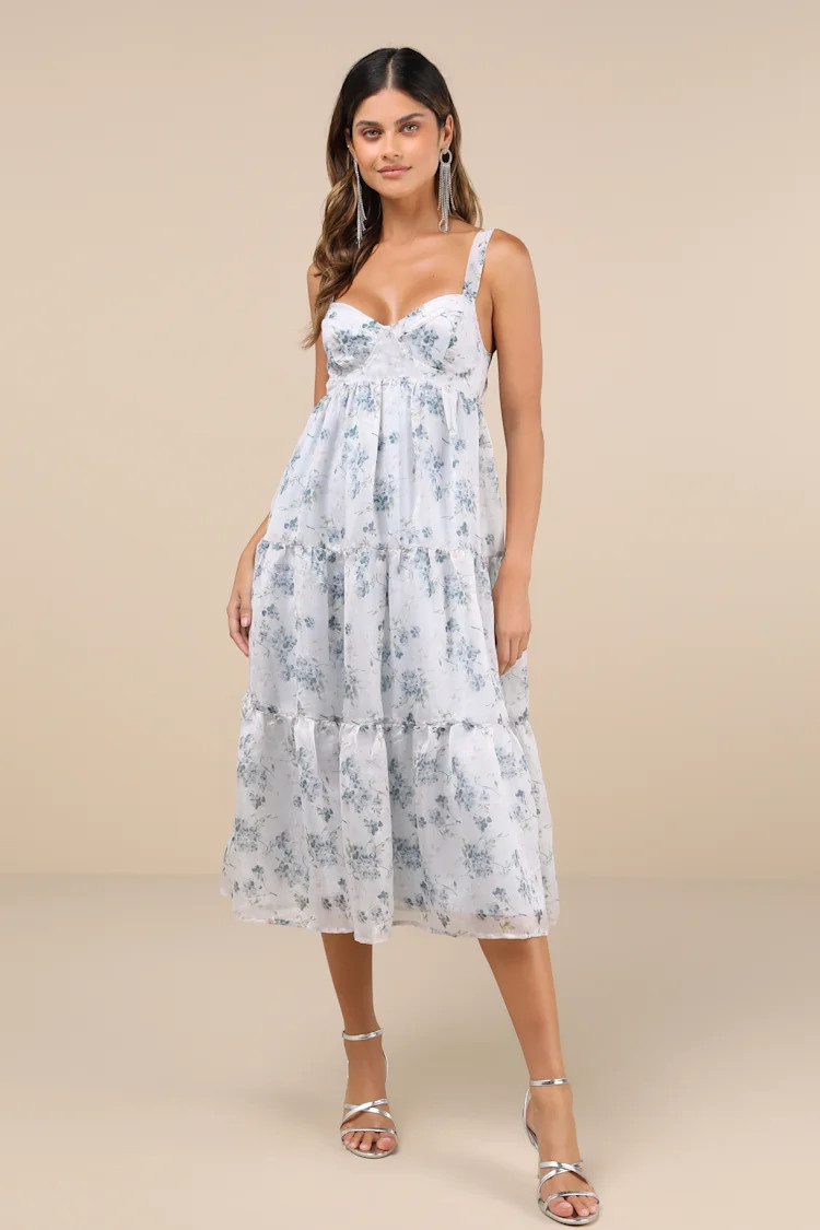 Marvelously Darling Light Blue Floral Tiered Backless Midi Dress | Lulus
