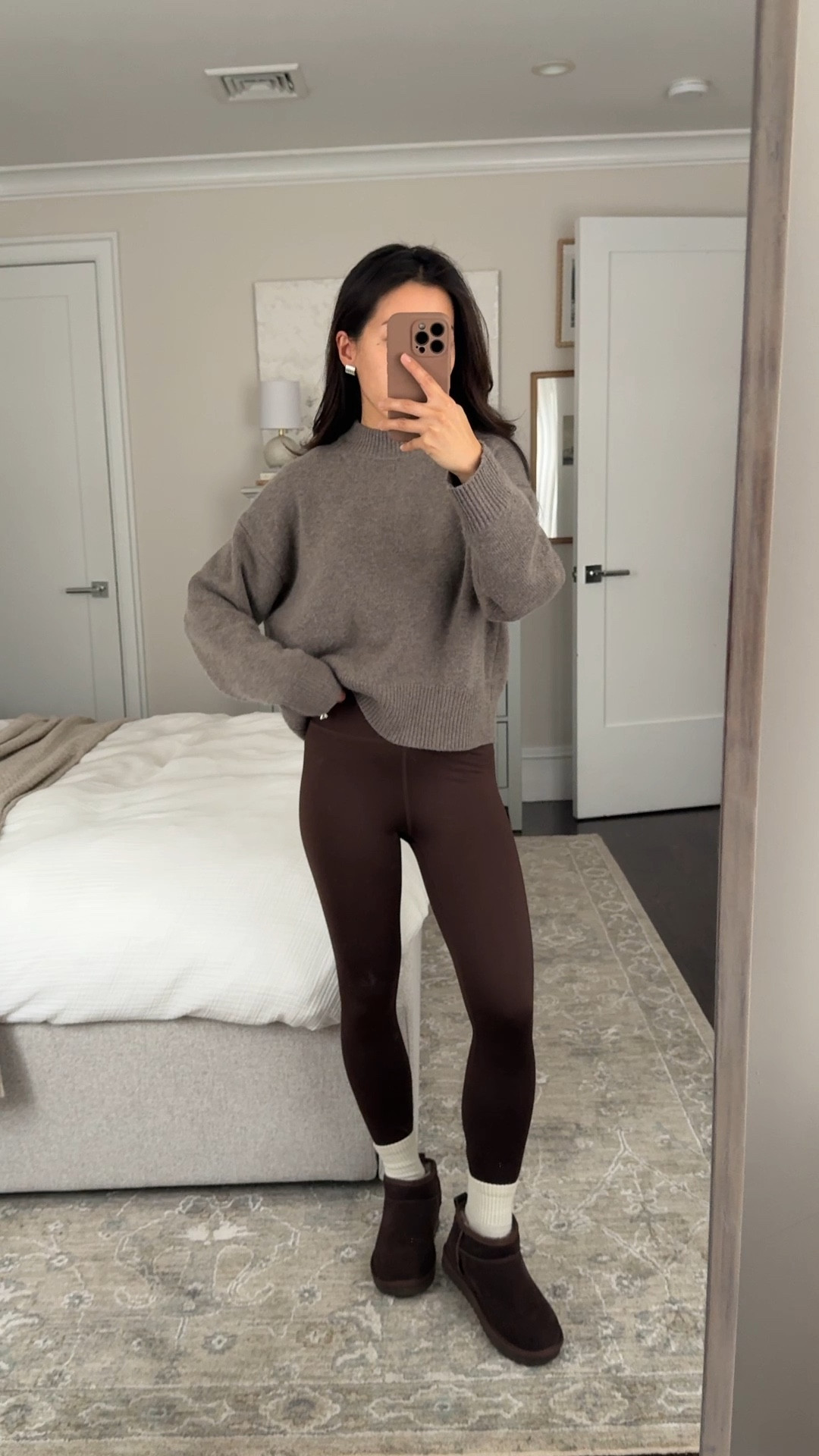 Cozy work from home. Linked some sale Madewell sweaters under similar for extra 50% off!

• Madewell sweater XXs , love this wider cut relaxed fit and shorter length. medium thicker weight. 

• Amazon shearling boots 5.5, TTS. amazing value and make a great gift! 

I wear these as house slippers to my keep feet cozy and warm. Compared to my Uggs they are so similar and great for the price.

 • Varley high waist leggings xs, I sized up

• Heaven Mayhem clemmie earrings 

Cozy winter outfit, petite friendly, running errands outfit 

#LTKPetite #LTKmomlife #LTKFindsUnder50