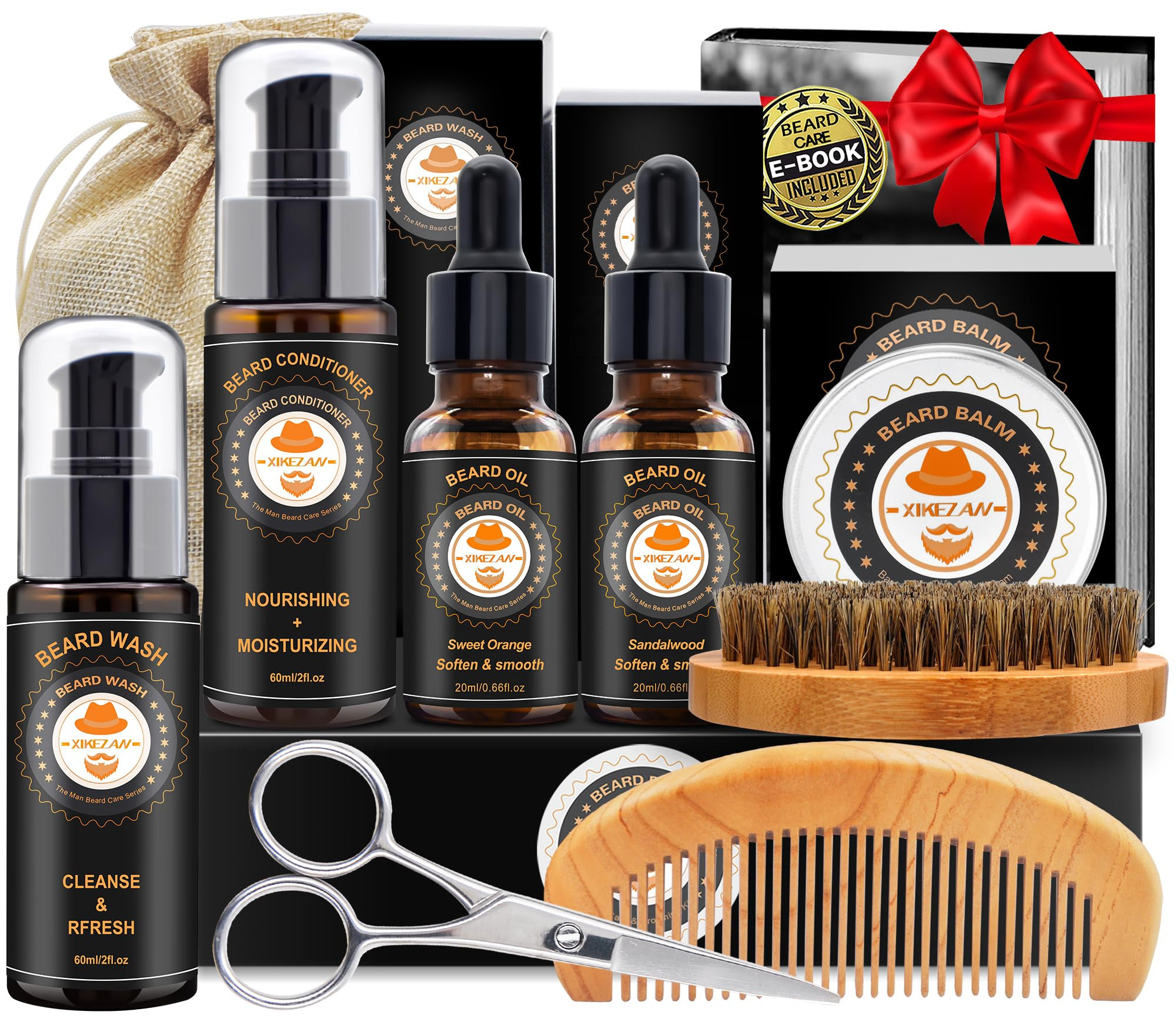XIKEZAN Beard Kit for Men Grooming & Care w/Beard Conditioner, Wash, Oil, Balm, Brush, Comb,Birthday Fathers Valentines Easter Gifts for Men Him Dad Husband Boyfriend Mens Christmas Stocking Stuffers | Amazon (US)