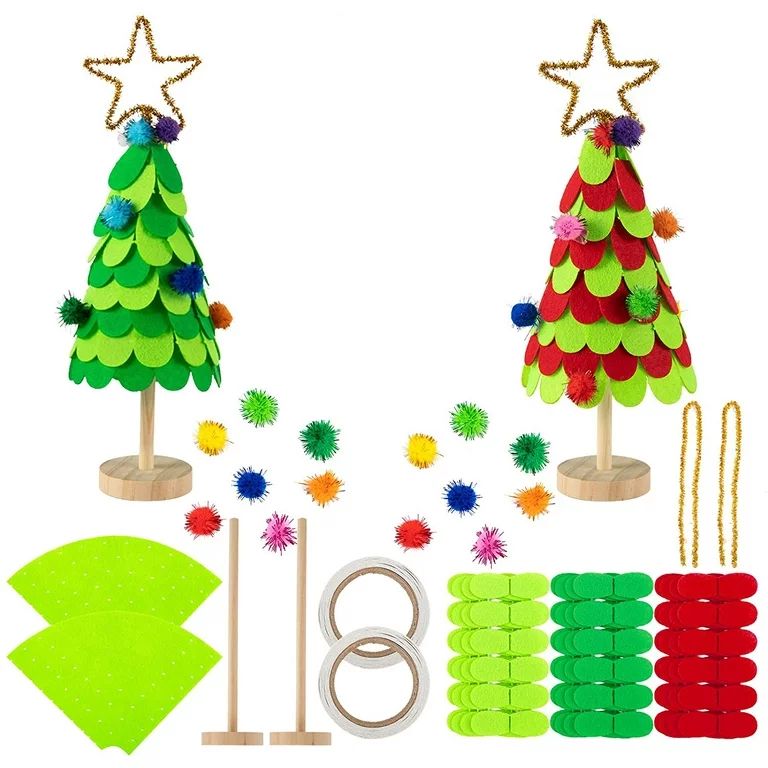 Set of 2 Mini Felt DIY Christmas Tree Sets- 8 Inch DIY Home 3D Xmas Tree Ornaments Decoration in ... | Walmart (US)