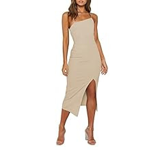 LYANER Women's Spaghetti Straps Split Hem Sleeveless Zipper Bodycon Midi Dress | Amazon (US)