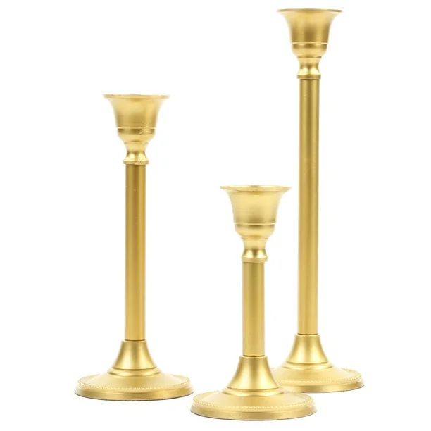 Koyal Wholesale Gold Taper Candle Holder Set of 3, Candlestick Set, Tall Candle Holders - Walmart... | Walmart (US)