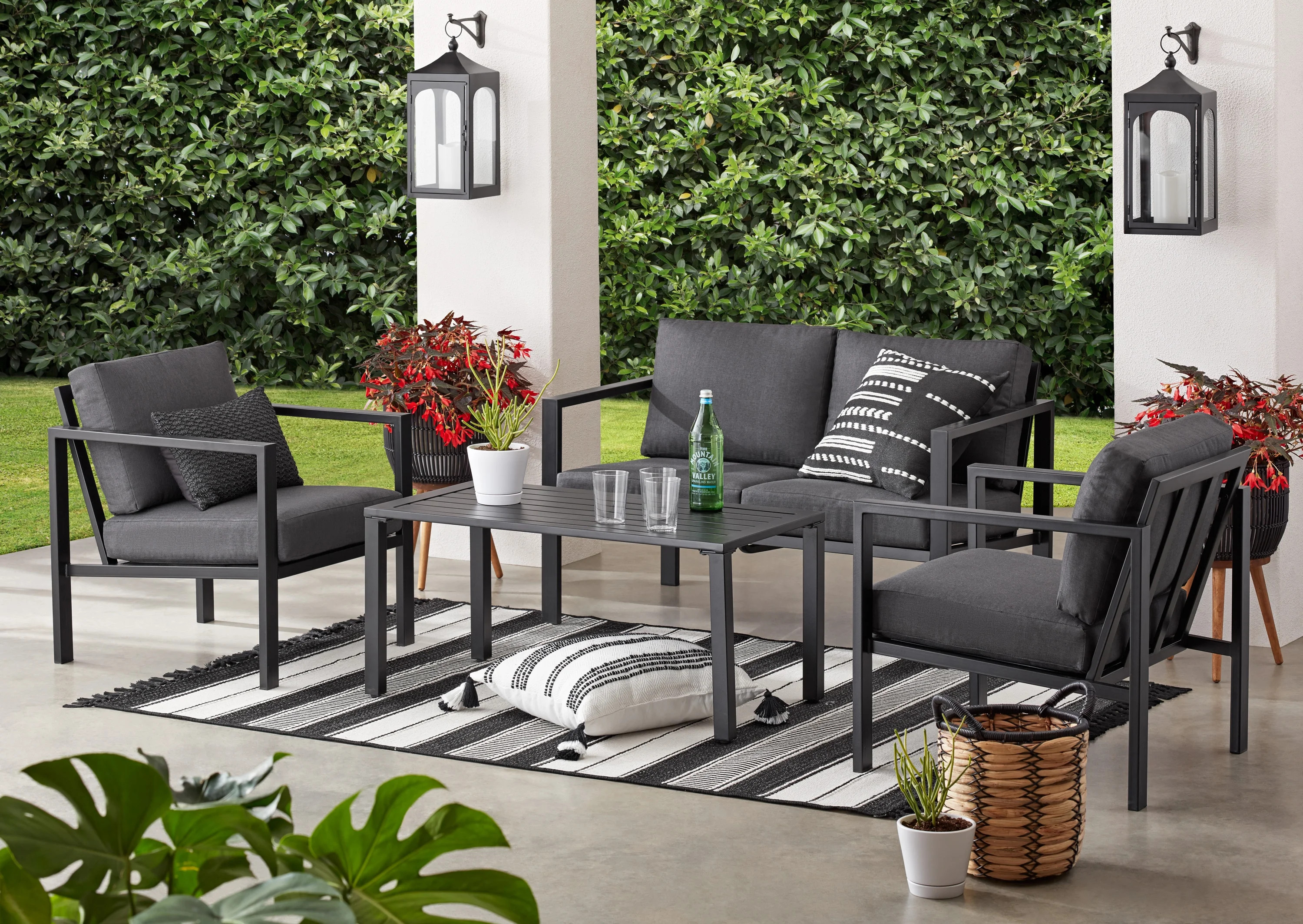 Mainstays Dashwood 4-Piece Outdoor Patio Conversation Set, Seats 4, Gray | Walmart (US)