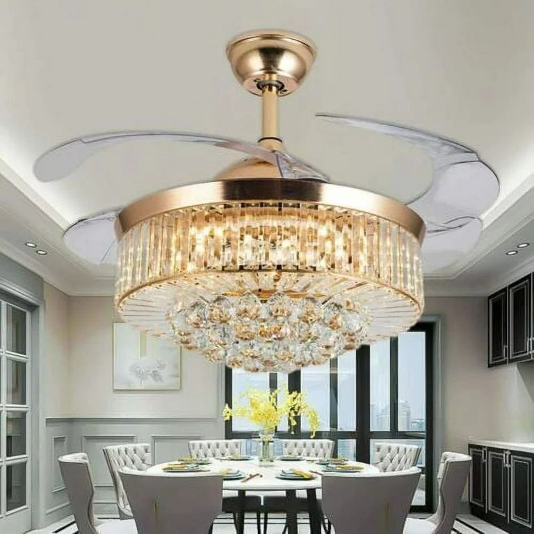 EAYSG 36" LED Crystal Lighting Gold/Sliver Invisable Ceiling Fan Lamp Remote Chandeliers | Walmart (US)