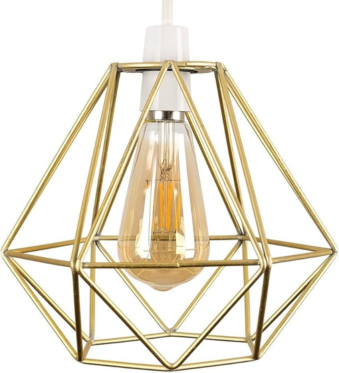 DC VOLTAGE Retro Style Gold Metal Basket Cage Ceiling Pendant Light lamp Shade Geometric Easy Fit... | Amazon (UK)