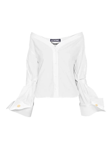 Jacquemus - Off-the-shoulder Cotton-piqué Shirt - Off-white | NET-A-PORTER (US)