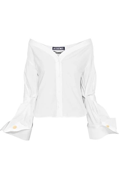 Jacquemus - Off-the-shoulder Cotton-piqué Shirt - Off-white | NET-A-PORTER (US)
