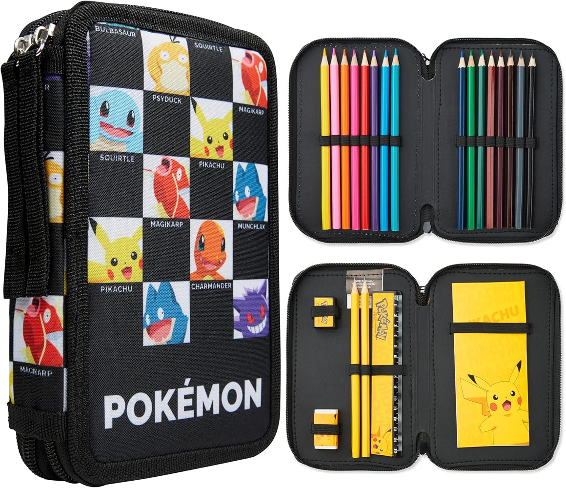 Pokemon Pencil Case for Boys Girls Pikachu Stationery Set with Colored Pencils Sharpener Ruler Er... | Amazon (US)
