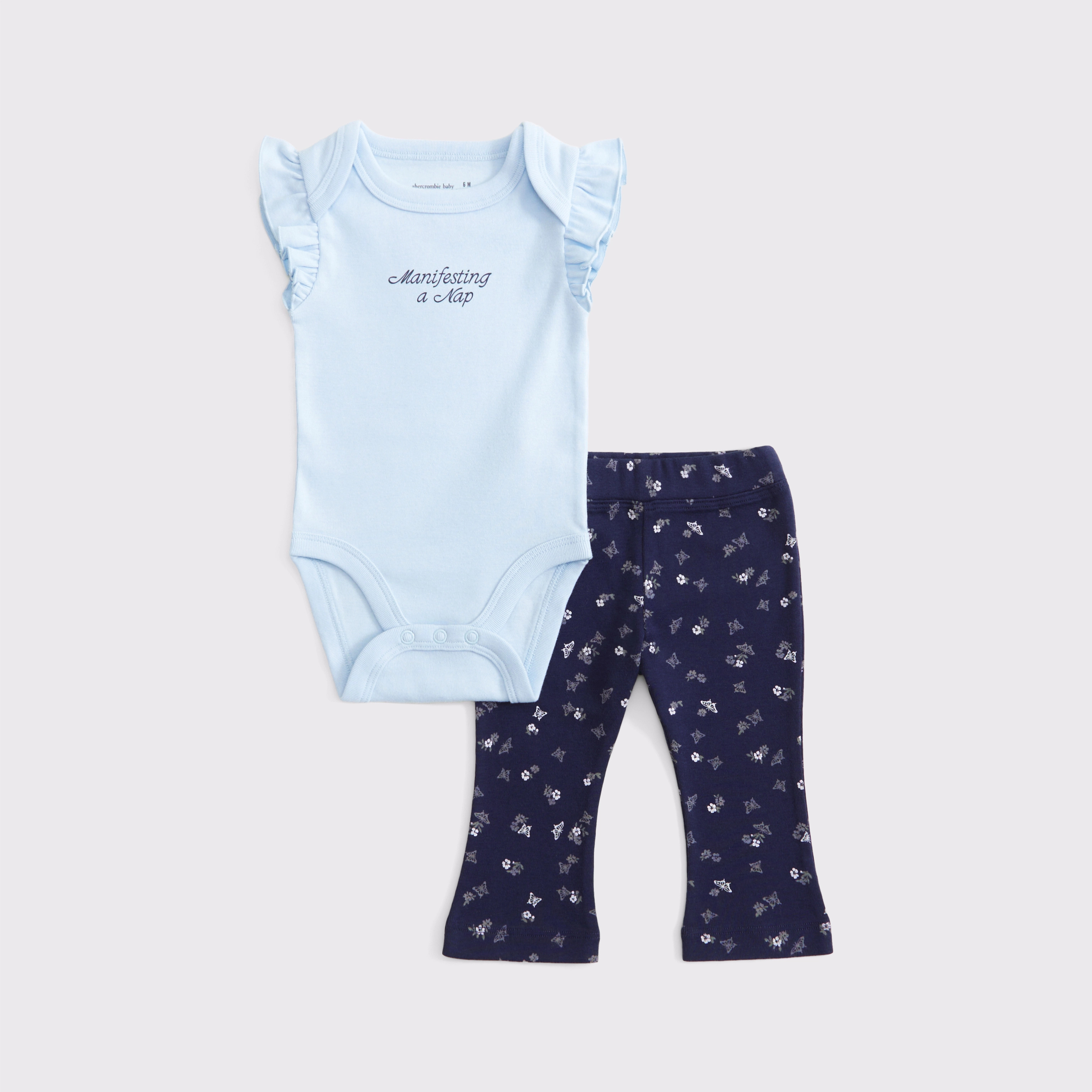 baby flutter sleeve logo bodysuit & flare leggings set | Abercrombie & Fitch (US)