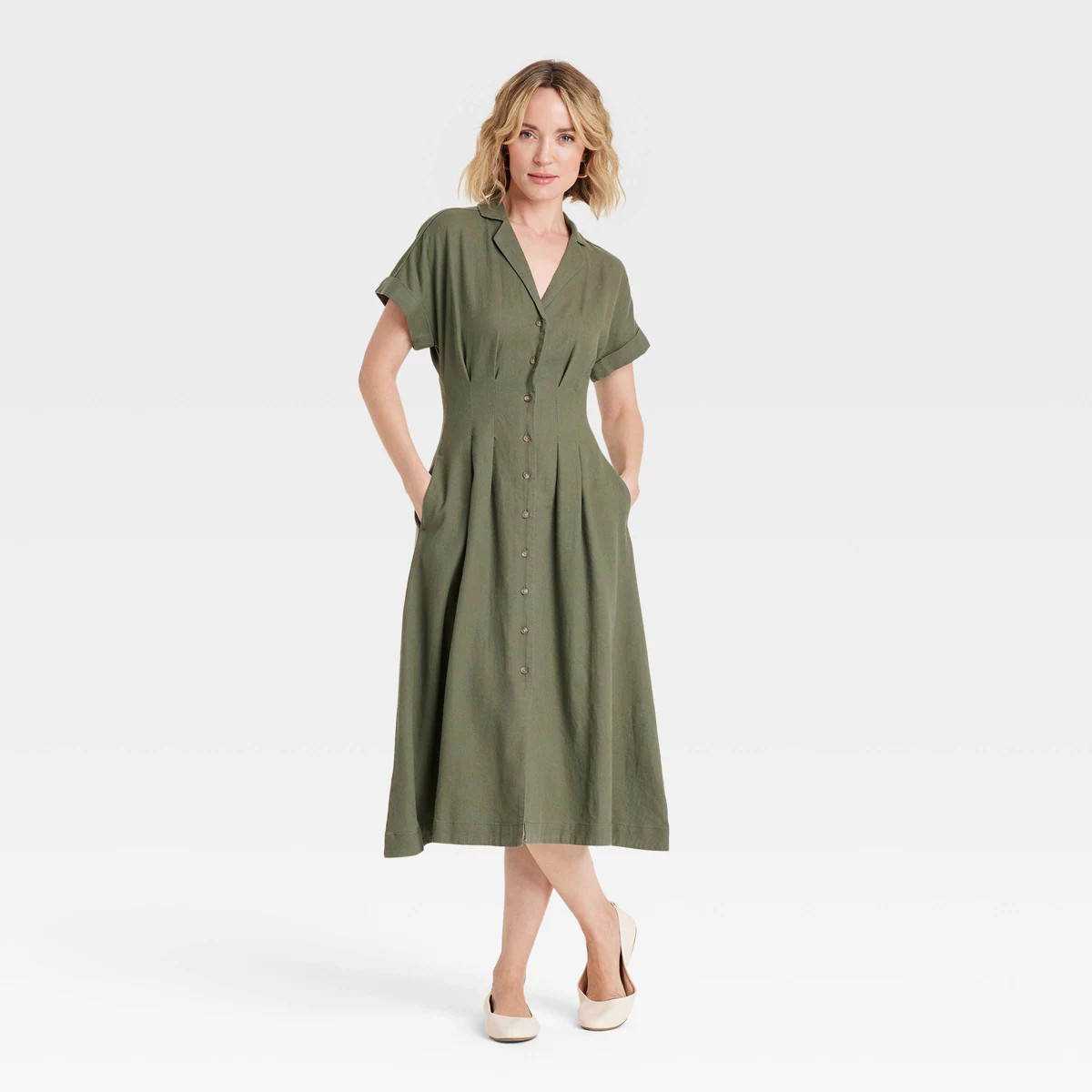 Women's Short Sleeve Button-Front Linen Midi Shirtdress - Universal Thread™ | Target